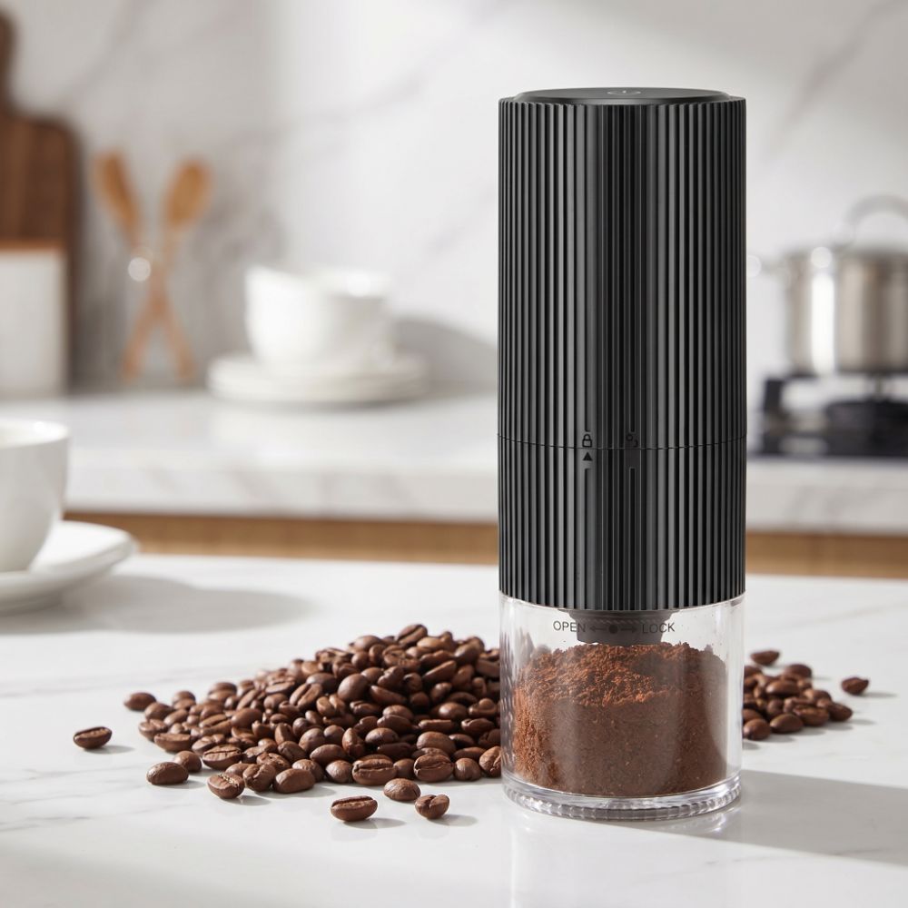Coffee Bean Grinder Electric - Strip Pattern Portable Coffee Grinder Ceramic
